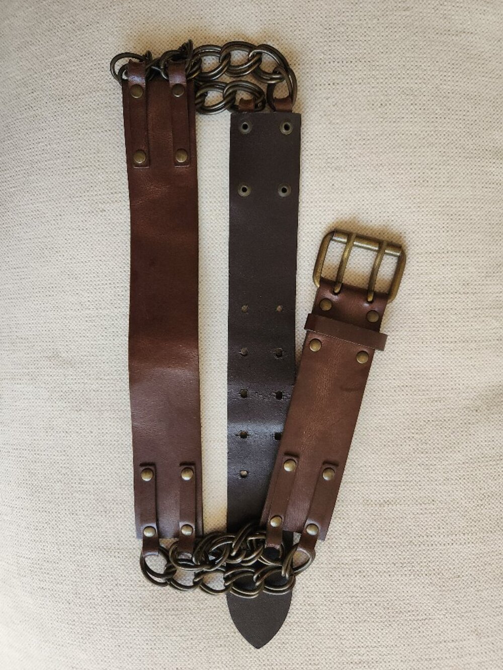 Vintage 2006 H&M Brown & Antique Brass Chain Leather Belt - Sz US 31-32
